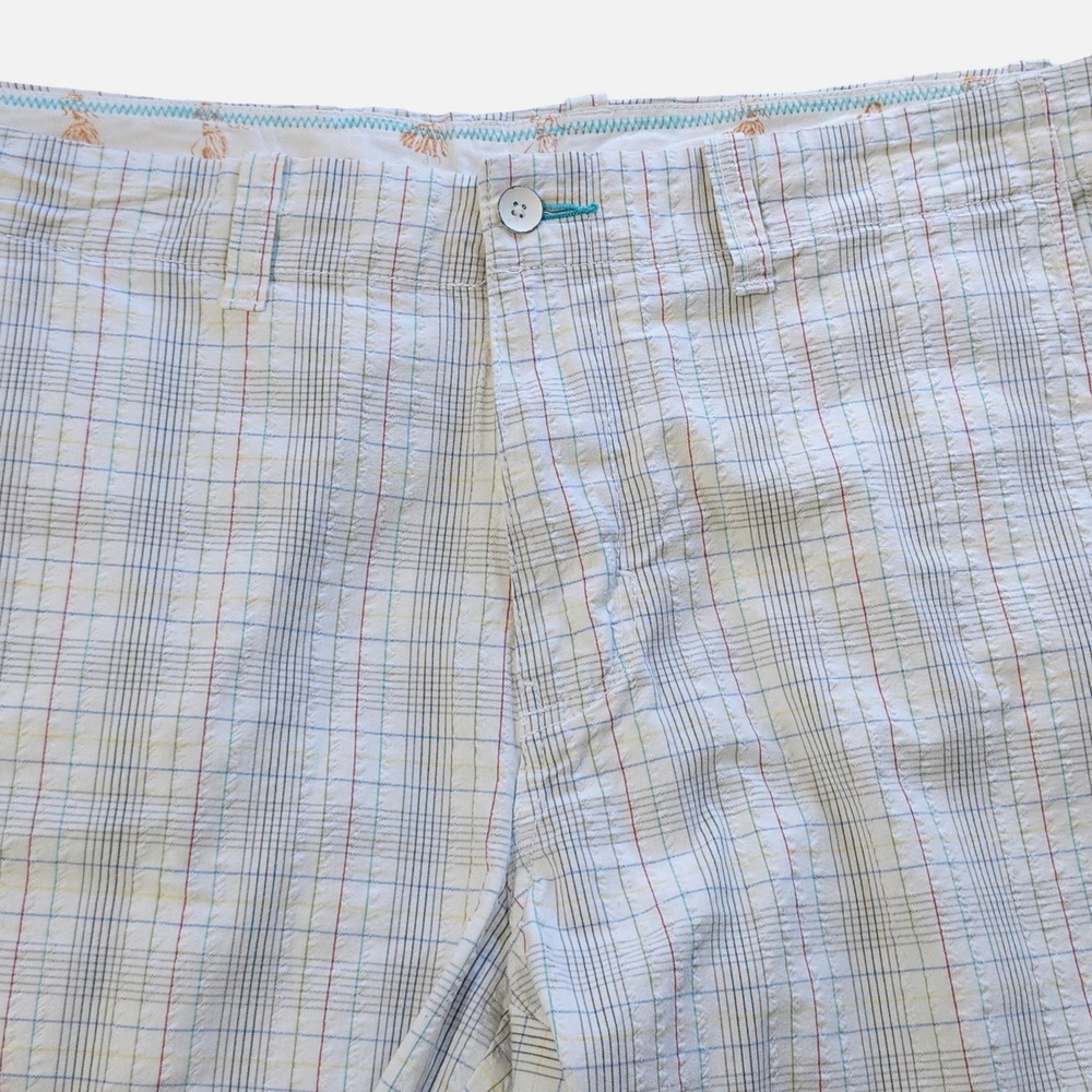 Tommy Bahama Relax Plaid Seersucker Shorts Size 38 Cotton Multicolor Off-White